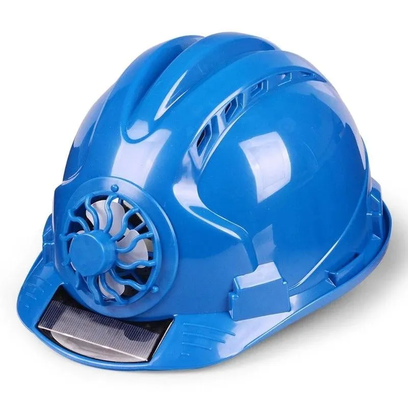 Blue PE sunshade helmet with built-in fan for construction site sun protection