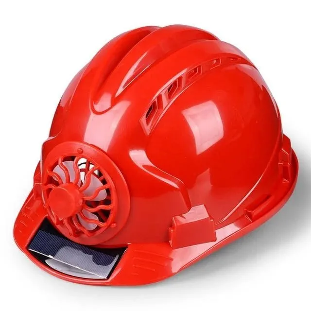 Blue PE sunshade helmet with built-in fan for construction site sun protection