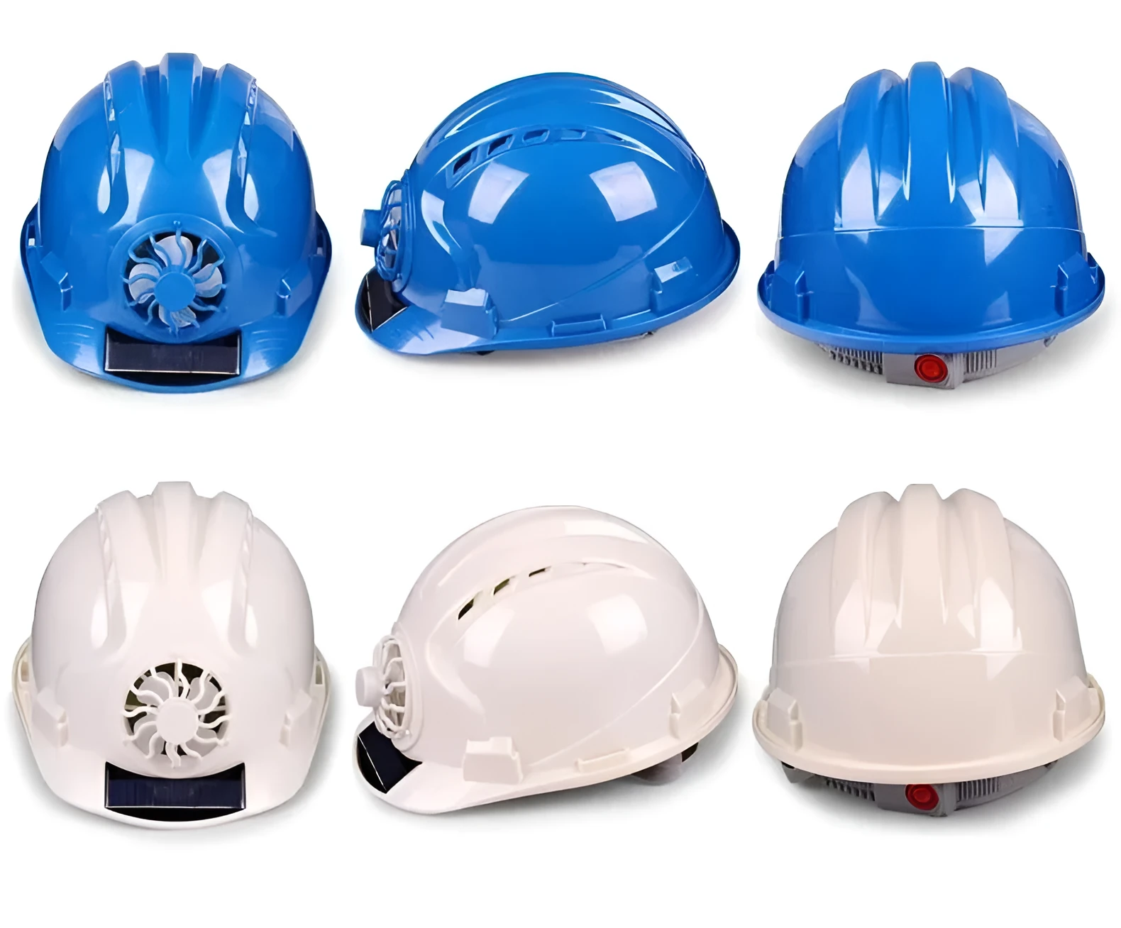 Blue PE sunshade helmet with built-in fan for construction site sun protection