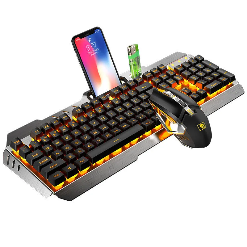 Xinmeng 670 wireless charging keyboard and mouse set with luminous backlight in black and orange colour