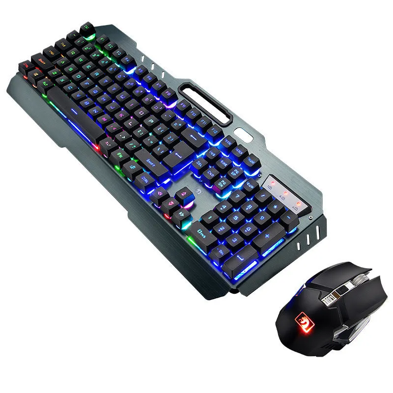 Xinmeng 670 wireless charging keyboard and mouse set with luminous backlight in black and orange colour