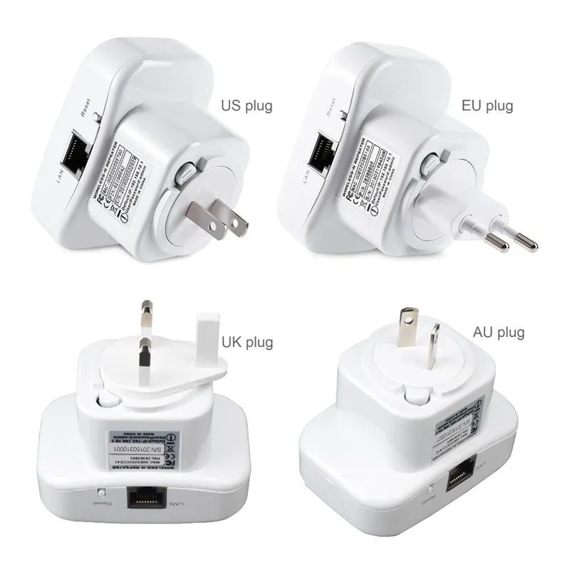 White and black 300Mbps WiFi repeater with UK plug and two integrated antennas