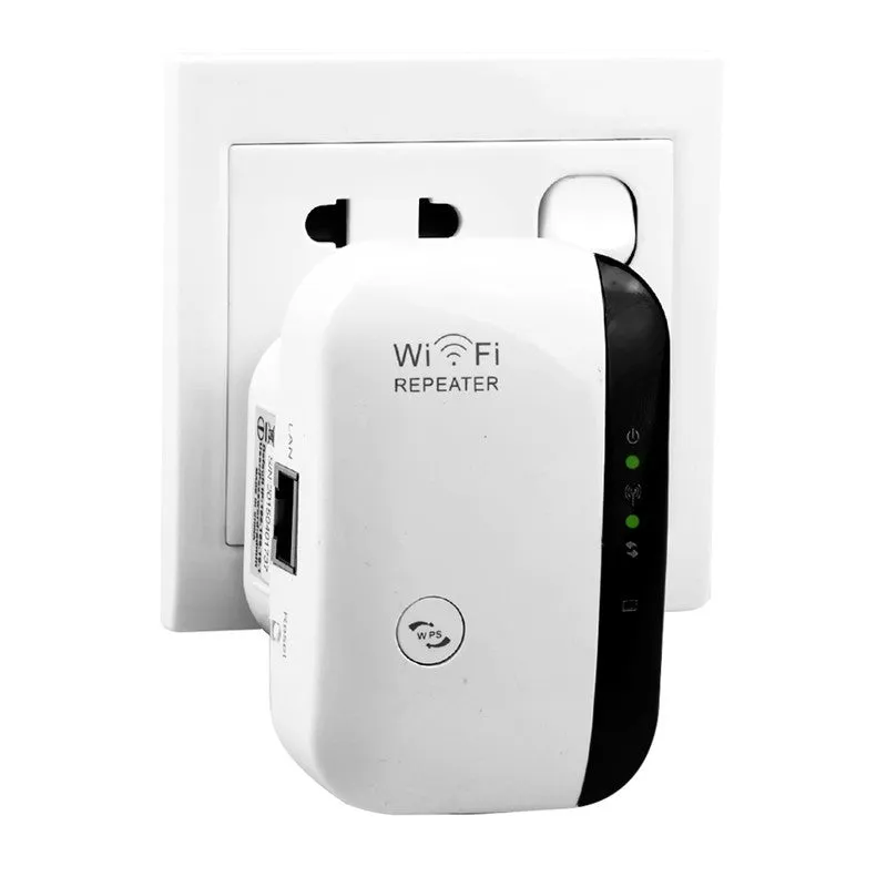 White and black 300Mbps WiFi repeater with UK plug and two integrated antennas