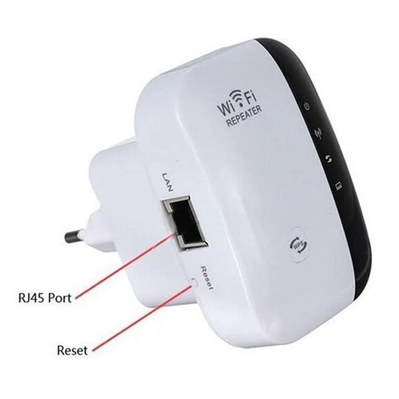 White and black 300Mbps WiFi repeater with UK plug and two integrated antennas