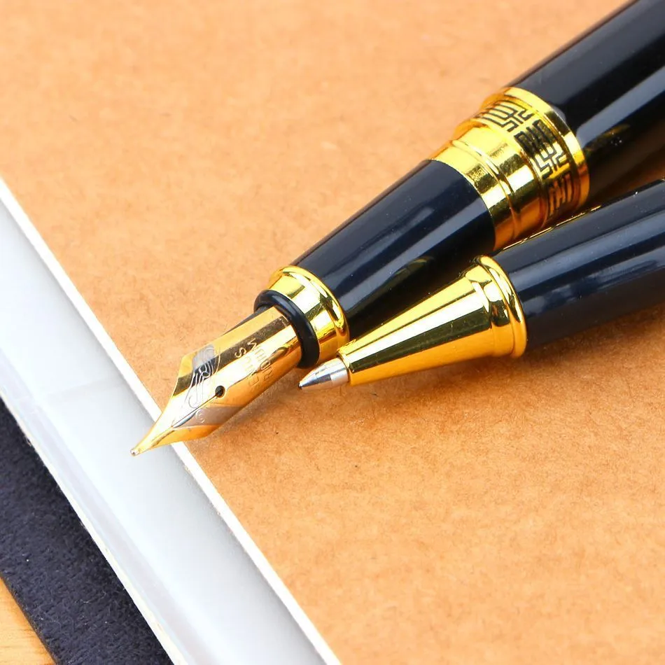 Patterned Orb Pen metal fountain pen black with iridium nib and rotating ink system