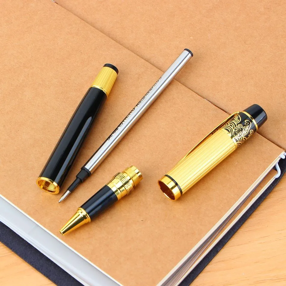 Patterned Orb Pen metal fountain pen black with iridium nib and rotating ink system