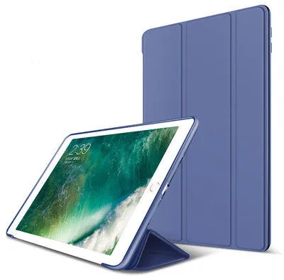 Silicone clamshell tablet case in black imitation leather with plush interior for iPad