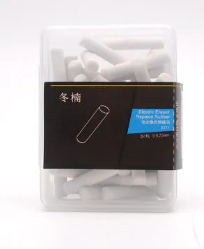 Black and gray electric eraser with plastic body, 166x15 mm, on a white background