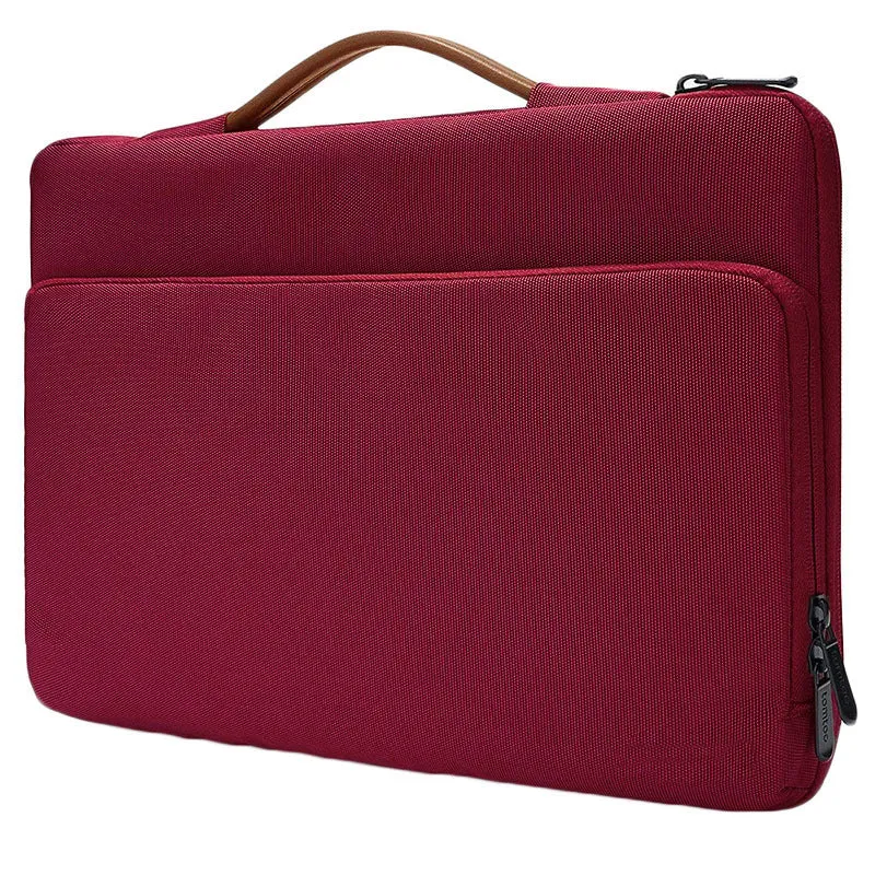 Retractable laptop bag for 13-inch MacBook, horizontal zipper, waterproof nylon, multiple front pockets, black colour