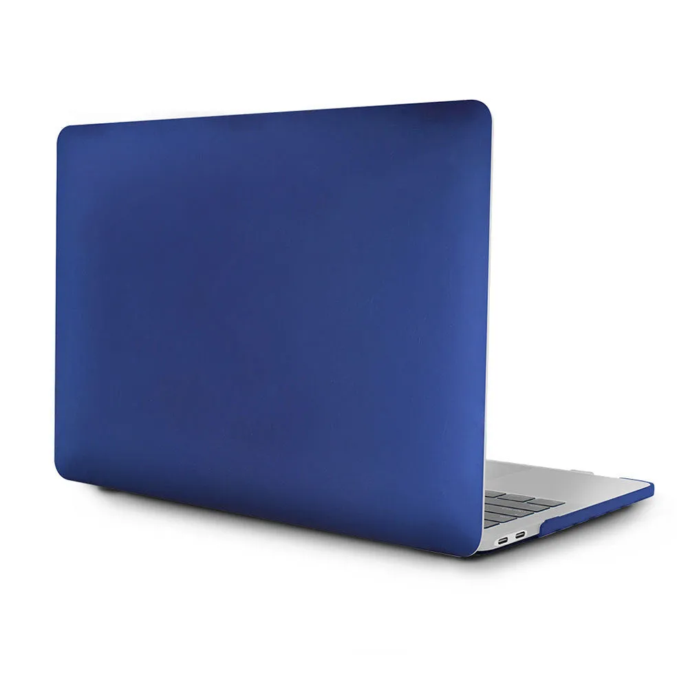 Frosted transparent black plastic protective case fitted on a MacBook Pro showing matte finish