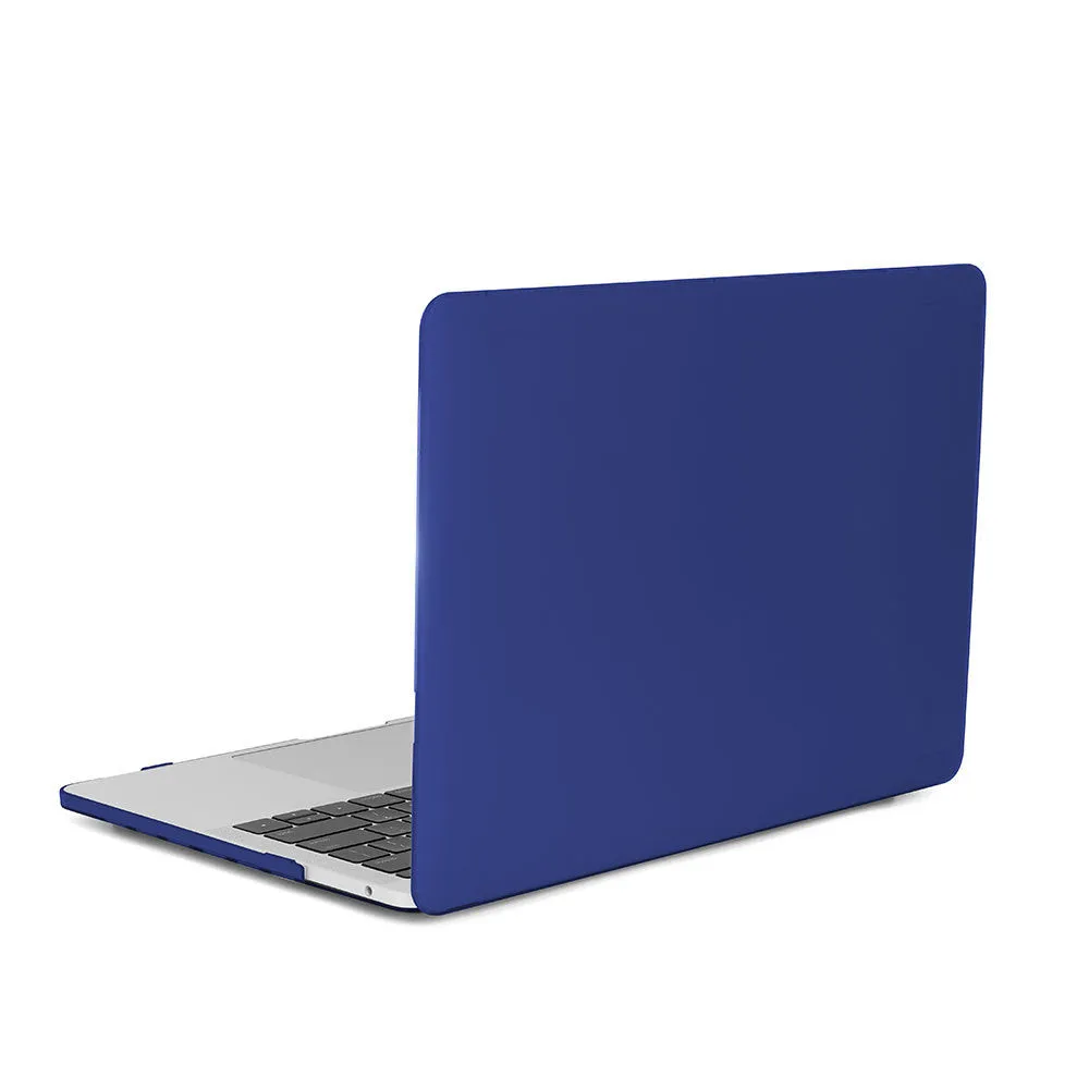 Frosted transparent black plastic protective case fitted on a MacBook Pro showing matte finish