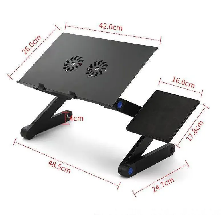 Folding aluminium notebook cooling base with double fan in black colour