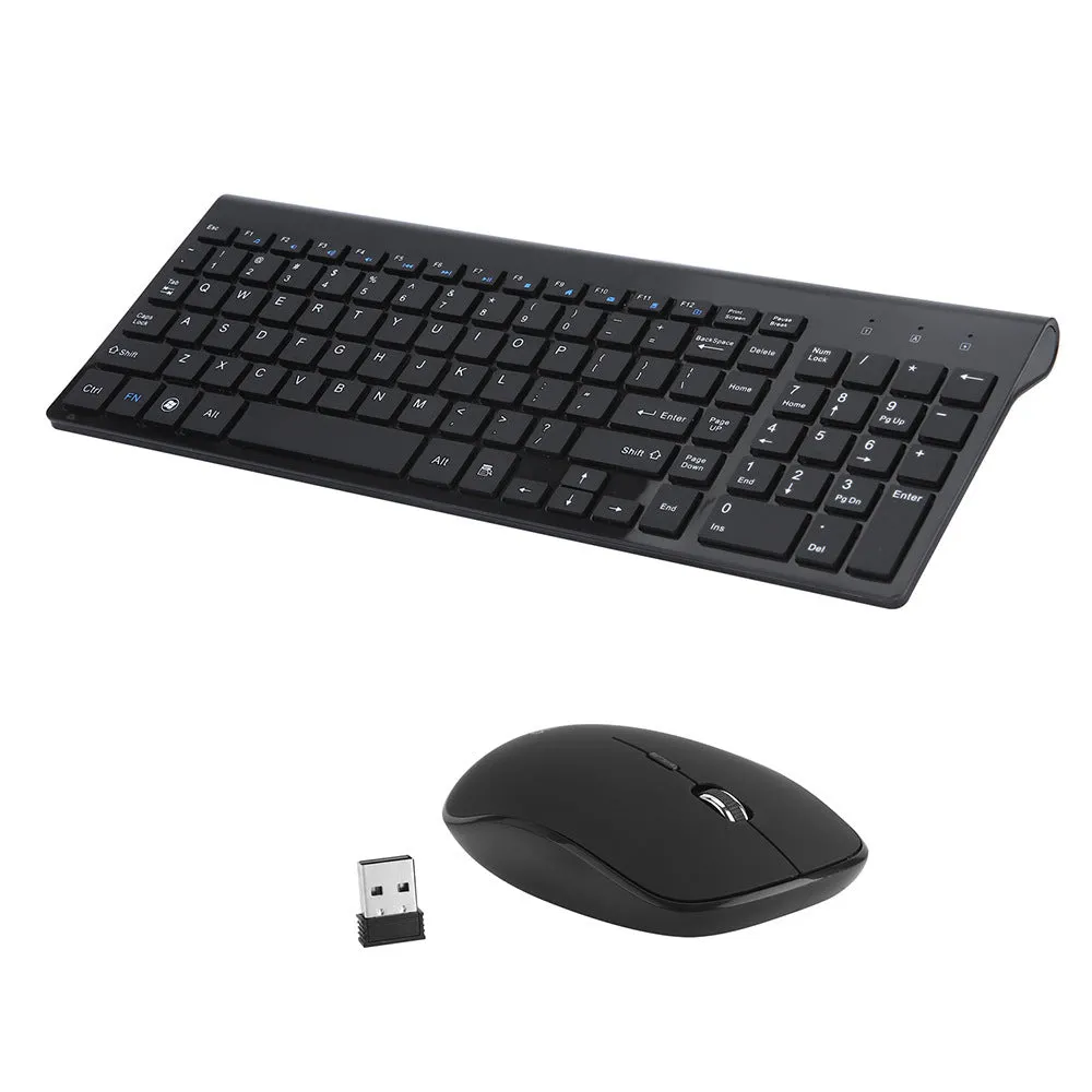 Wireless keyboard and mouse combo full-size 104-key ultra-thin black colour with numeric keypad and USB receiver
