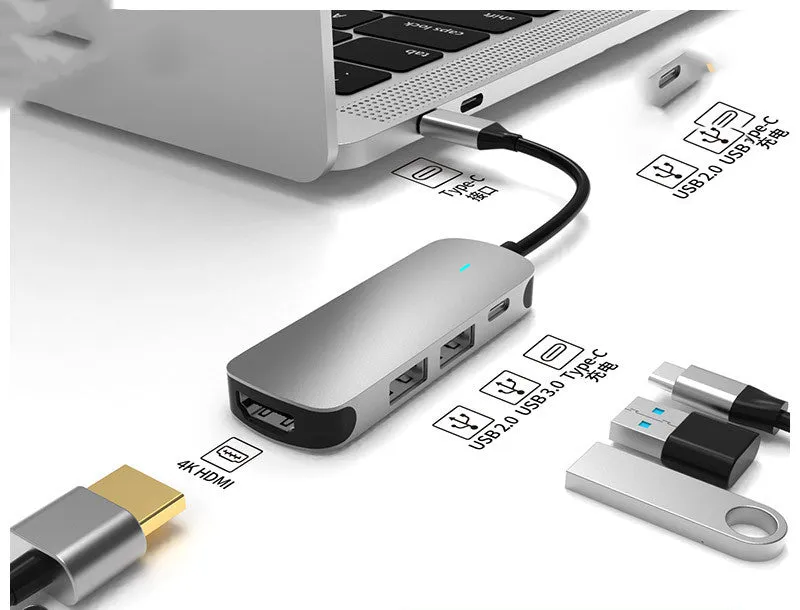 USB-C multi-function hub docking station with HDMI and wireless charging for notebook