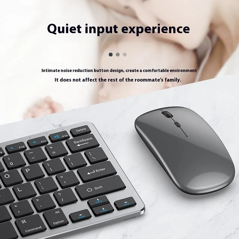 Ultra-thin wireless keyboard and silent mouse set in black, gunmetal, or silver, with USB receiver and keyboard cover.