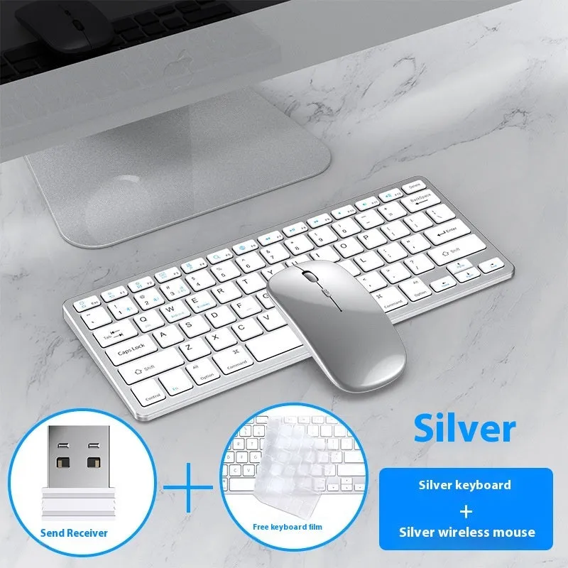 Ultra-thin wireless keyboard and silent mouse set in black, gunmetal, or silver, with USB receiver and keyboard cover.
