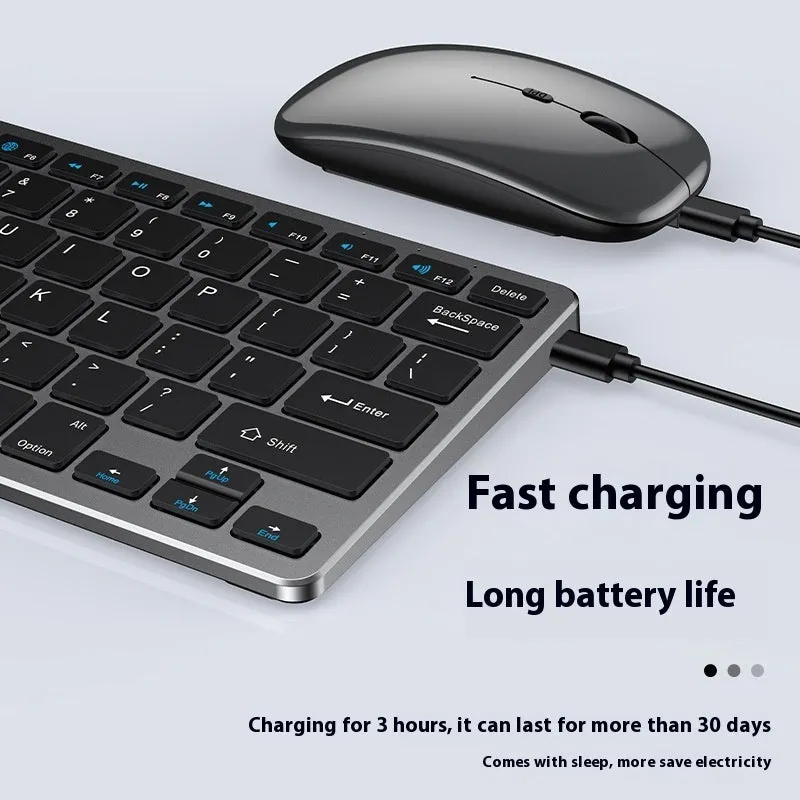 Ultra-thin wireless keyboard and silent mouse set in black, gunmetal, or silver, with USB receiver and keyboard cover.