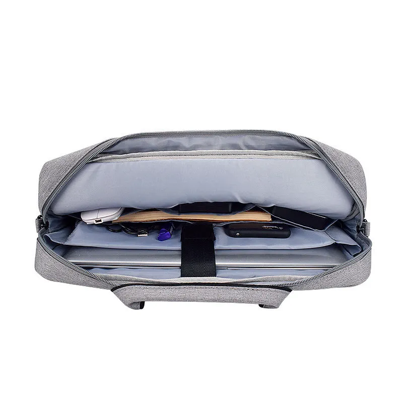 Matte Oxford cloth laptop shoulder bag with zipper closure and soft handle in horizontal square shape