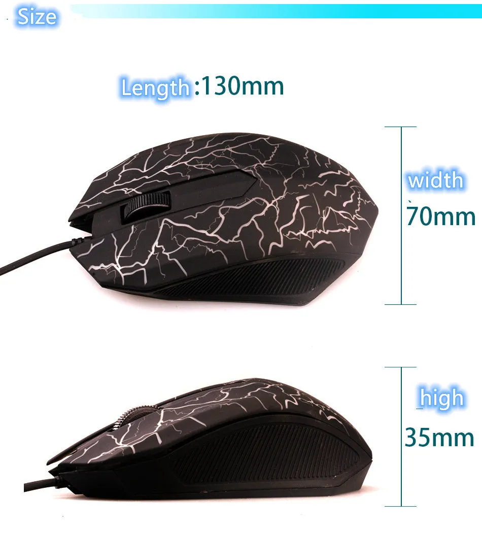 Black wired optical mouse with six buttons and four-way scroll wheel on a desk