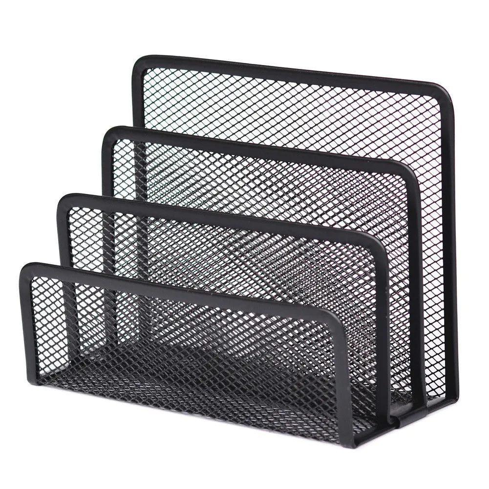 3-tier metal mesh desk organizer book shelves letter tray 170x135x78mm silver