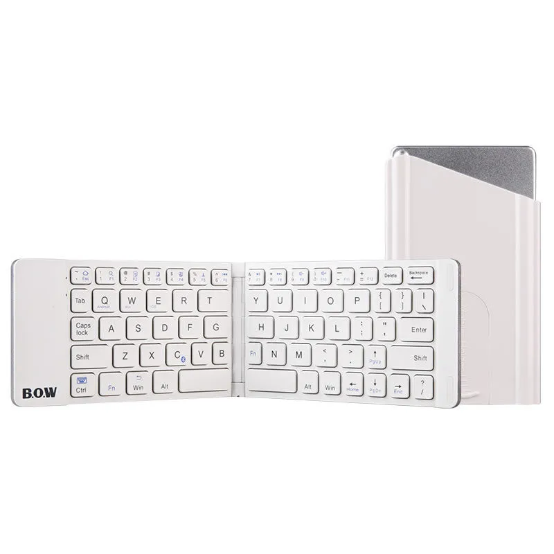 Folding Bluetooth keyboard and mouse set in elegant white, closed position for travel