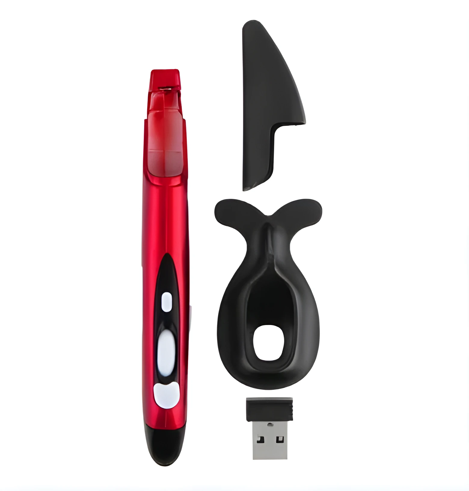 Wireless mouse pen in black with USB receiver, rechargeable 2.4G design for travel and presentations