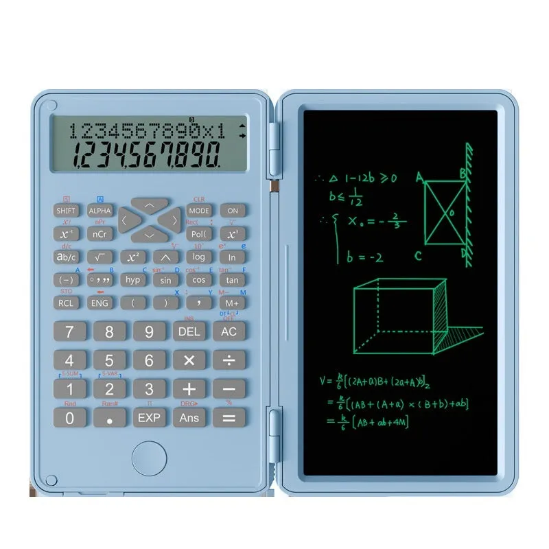 Plastic scientific calculator with handwriting board in black colour, measuring 162 x 82.2 x 18.3mm