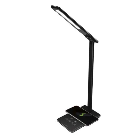 Wireless charging LED desk lamp with rotating head and USB port, Black colour