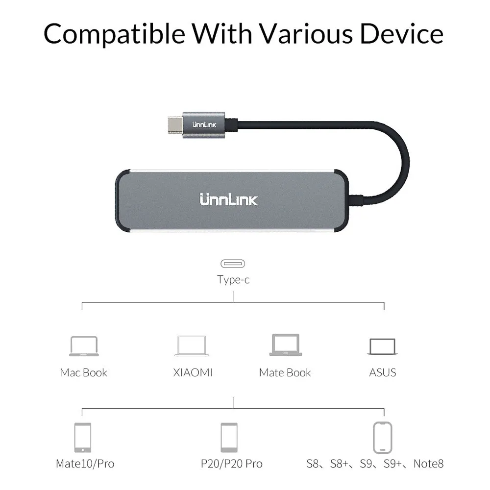 Aluminium alloy type-C docking station with HDMI, SD/TF, and USB 3.0 ports in silver colour