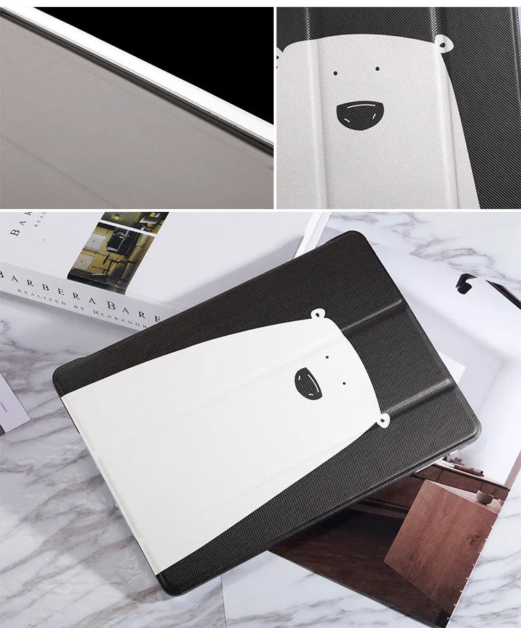 Black imitation leather iPad case compatible with iPad 2/3/4, Air 1/2, Mini, 2017/2018 models with super hole design