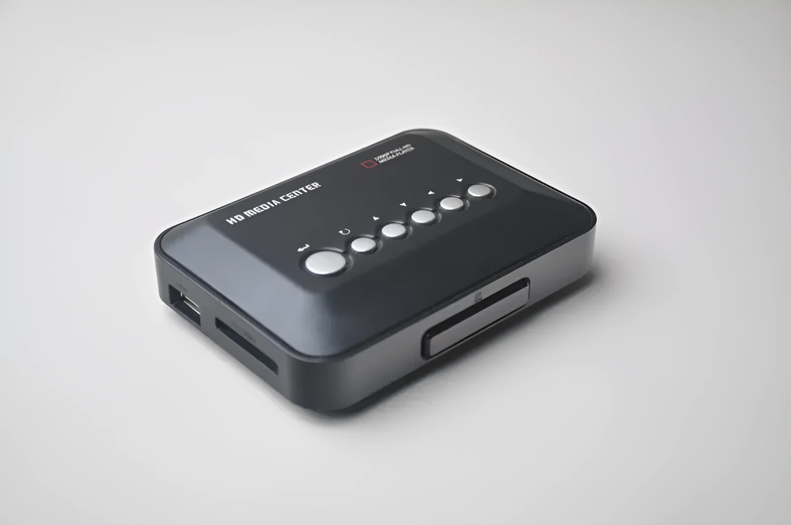 HDTV video player 1080P with USB, SD card slot, HDMI and AV outputs, and remote control