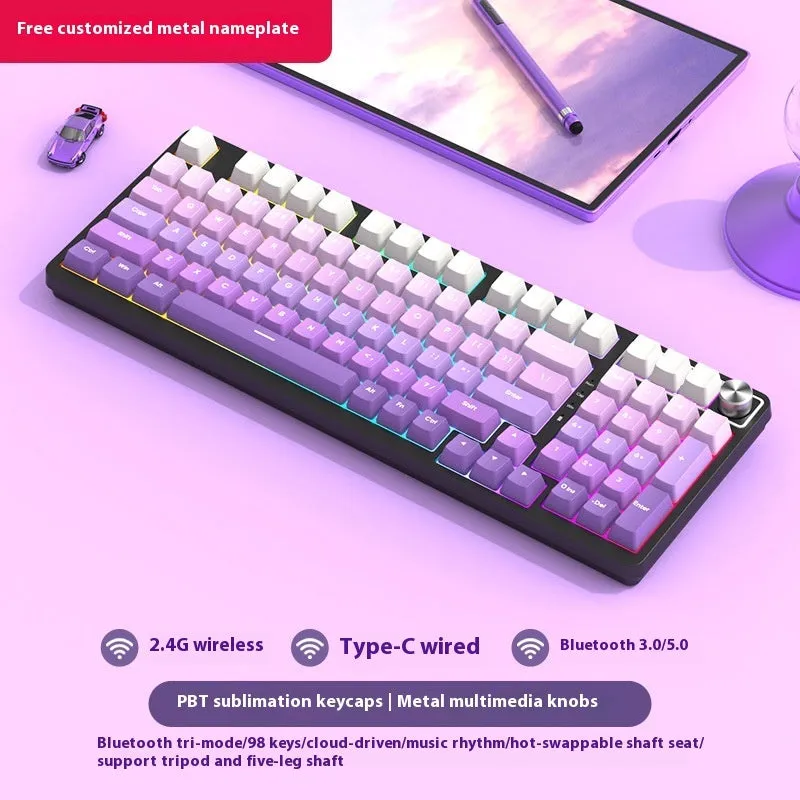 98 key wireless Bluetooth mechanical keyboard kit with optional display screen and metal knob