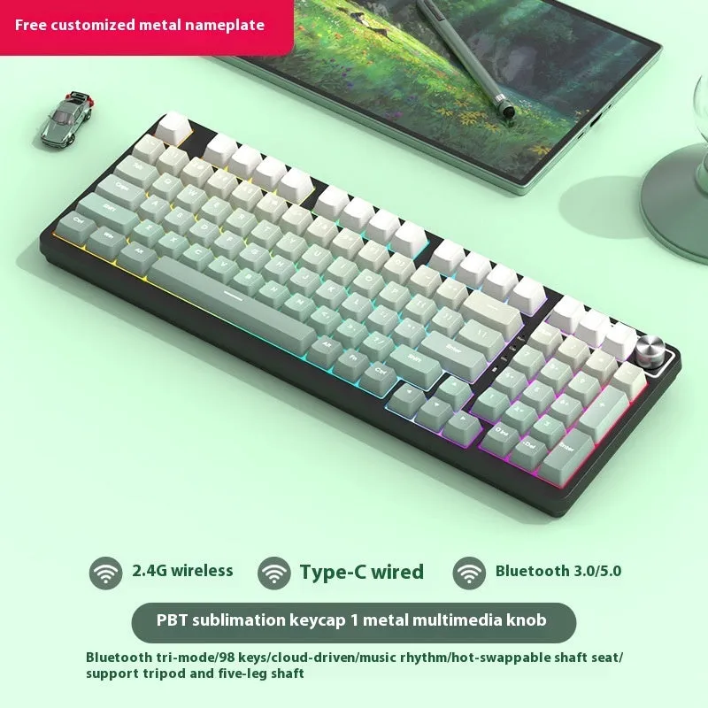 98 key wireless Bluetooth mechanical keyboard kit with optional display screen and metal knob
