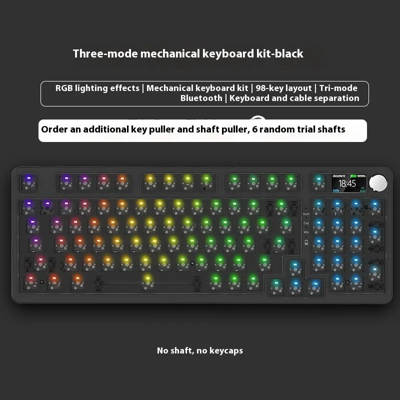 98 key wireless Bluetooth mechanical keyboard kit with optional display screen and metal knob
