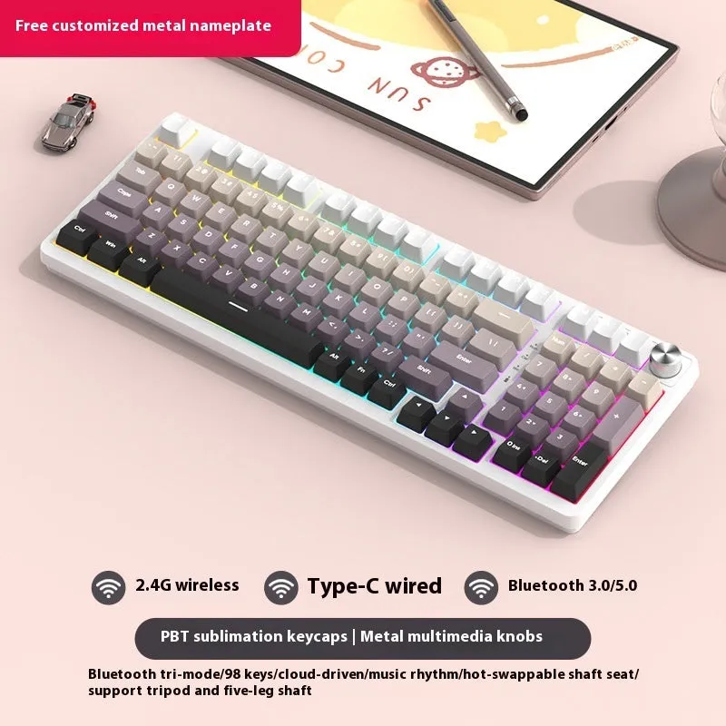 98 key wireless Bluetooth mechanical keyboard kit with optional display screen and metal knob