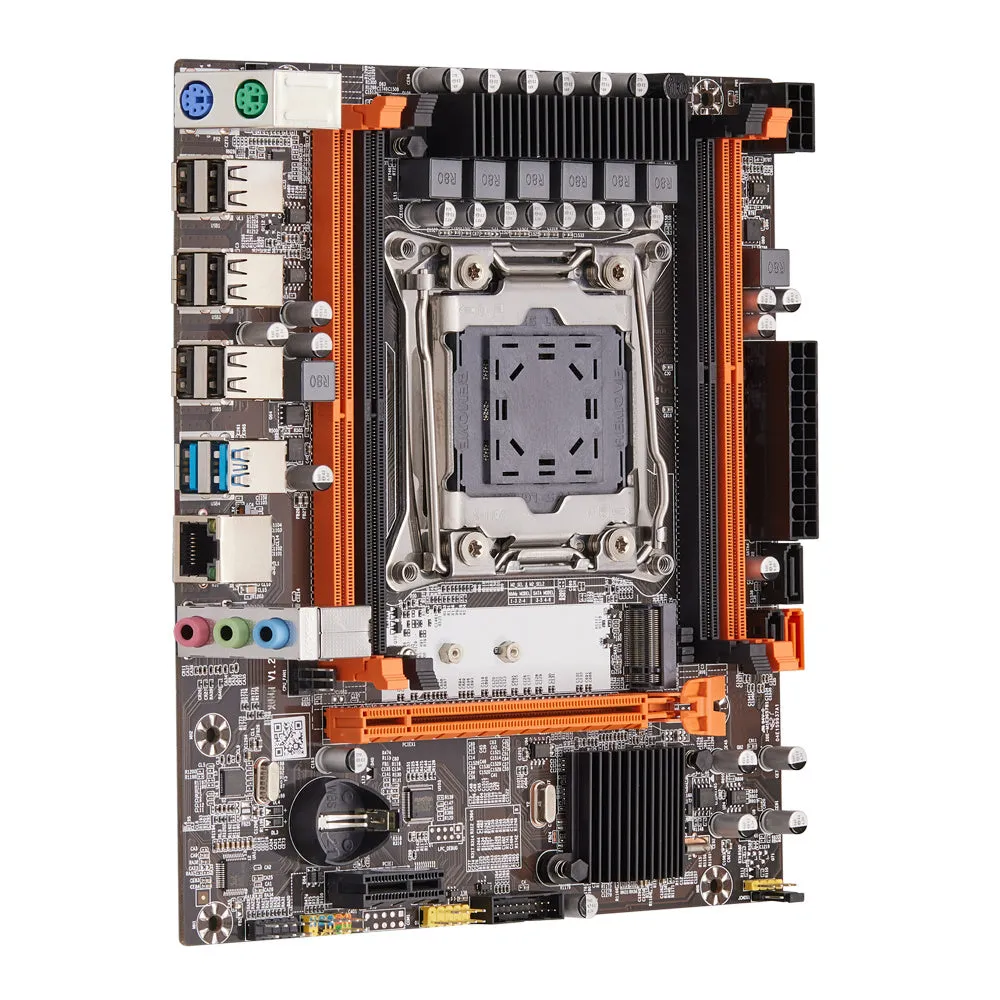 X99 M-ATX motherboard with LGA2011-3 socket, DDR4 support, and M.2 NVMe SATA interface
