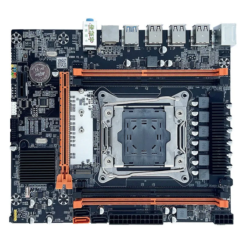 X99 M-ATX motherboard with LGA2011-3 socket, DDR4 support, and M.2 NVMe SATA interface