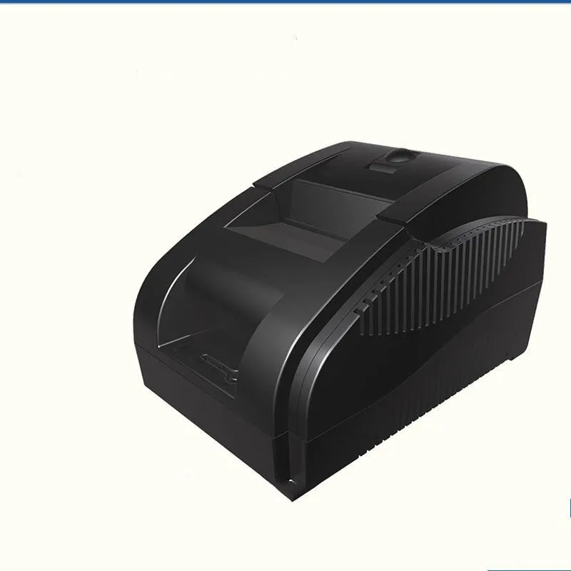 Bluetooth thermal receipt printer for takeaway orders, 58mm paper roll loaded, USB cable attached