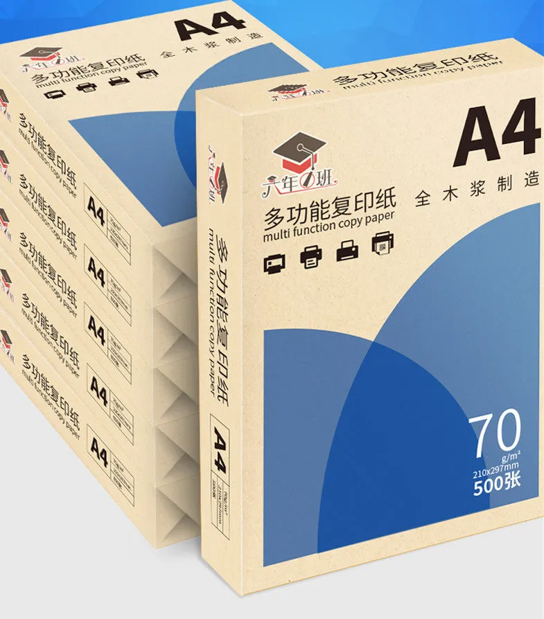 A4 70g plain white copy paper in a bagged pack of 500 sheets