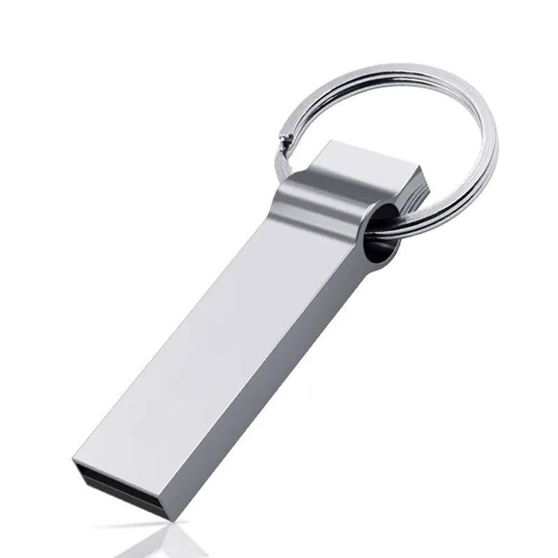 32GB USB 2.0 silver metal flash drive with necklace design and write protection switch