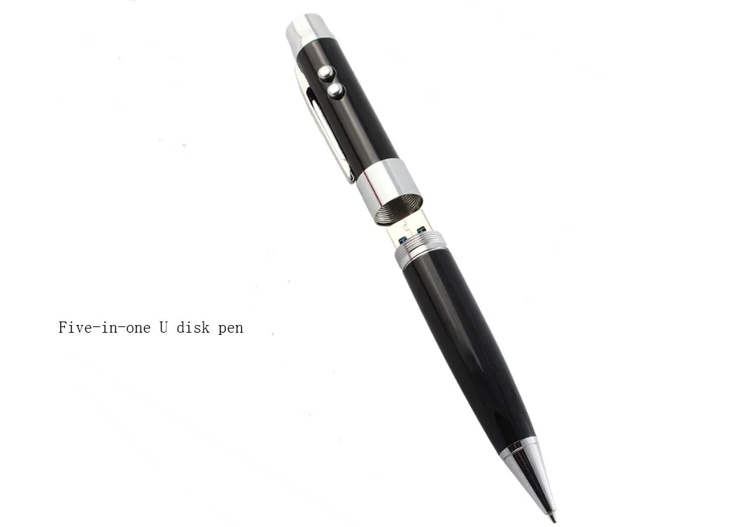Multi-function USB pen with metal shell and laser pointer, black colour, USB 2.0 connector