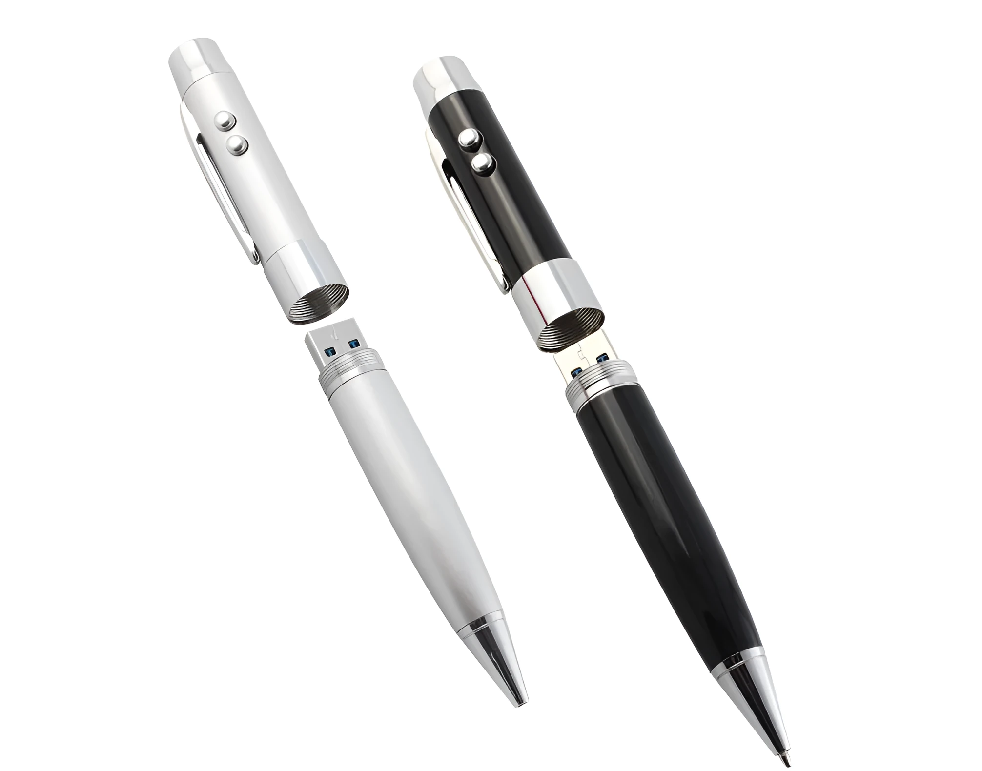 Multi-function USB pen with metal shell and laser pointer, black colour, USB 2.0 connector