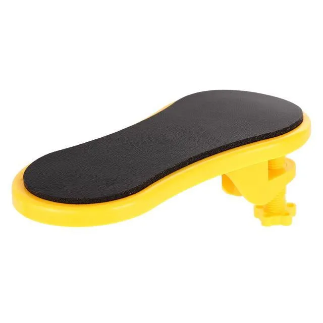 Ergonomic computer hand bracket mouse wrist pad in black leather finish with non-slip rubber base on a desk