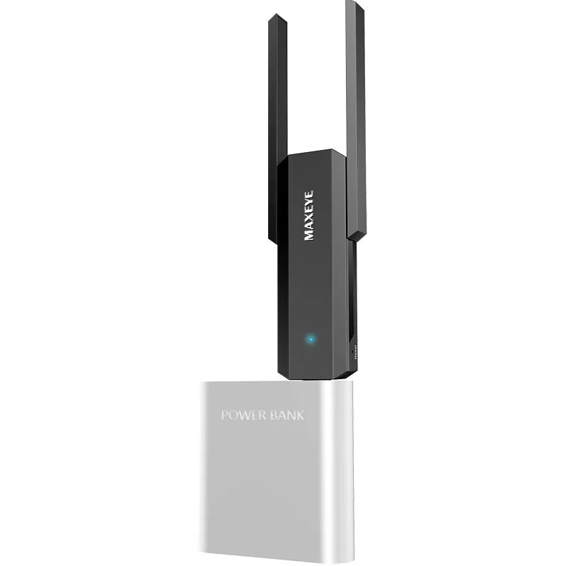 Black wireless signal amplifier 300Mbps MTK chip with hidden heat sinks on left side
