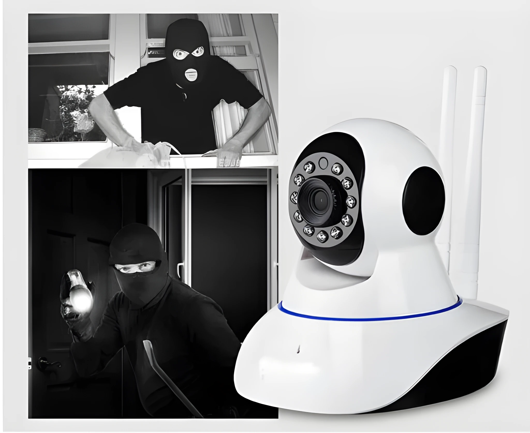 White plastic wireless indoor dome camera with 1080P HD lens on ceiling mount