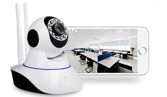 White plastic wireless indoor dome camera with 1080P HD lens on ceiling mount