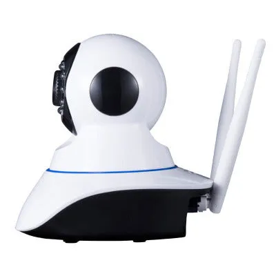 White plastic wireless indoor dome camera with 1080P HD lens on ceiling mount