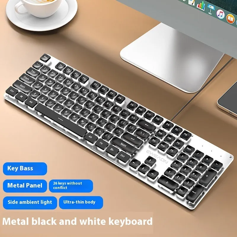 Button mute wired mechanical keyboard with USB cable in Metal Black blue backlight colour option.