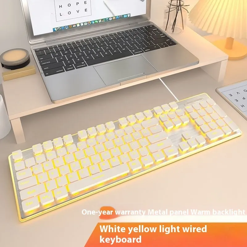 Button mute wired mechanical keyboard with USB cable in Metal Black blue backlight colour option.