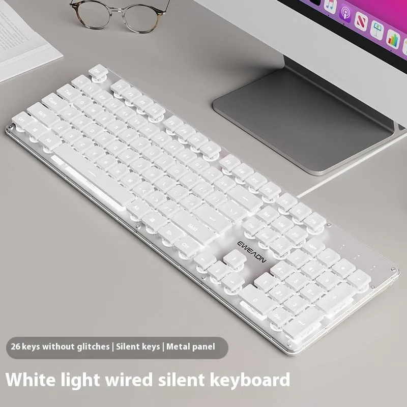 Button mute wired mechanical keyboard with USB cable in Metal Black blue backlight colour option.